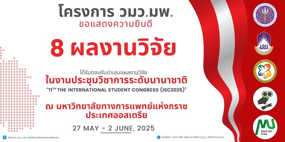 ขอแสดงความยินดี 8 ตัวแทนนักเรียนโครงการ วมว.มพ. (รุ่นที่ 9) บินลัดฟ้า ครั้งที่ 5 ❗️เข้าร่วมนำสเนอในงานประชุมวิชาการระดับนานาชาติ “11th The International Student Congress (ISC2025)” ณ มหาวิทยาลัยทางการแพทย์แห่งกราซ ประเทศออสเตรีย